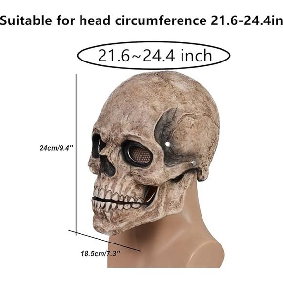 Skull Mask Adult Full Head Latex Movable Jaw Scary Skeleton Halloween Helmet - Picture 6 of 6